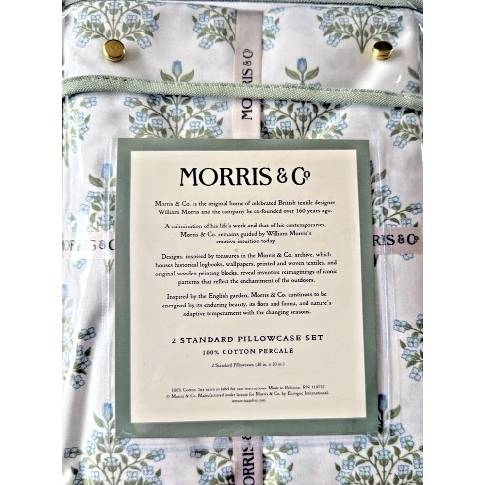 Morris & Co Luxury (2) Standard Pillowcases Blue Cream Floral English Garden
